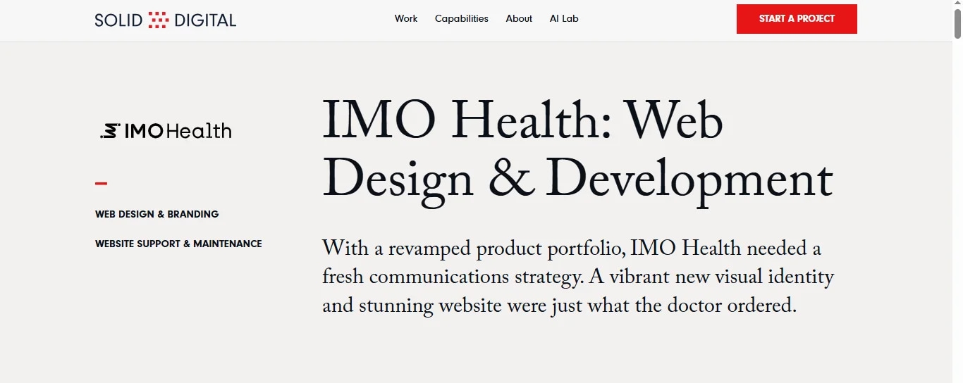 IMO Health project by Solid Digital showcasing new web design & development services for a stunning visual identity.