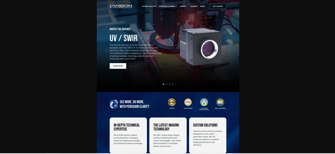 UV/SWIR camera technology for precision imaging, showcasing advanced machine vision and customization solutions.