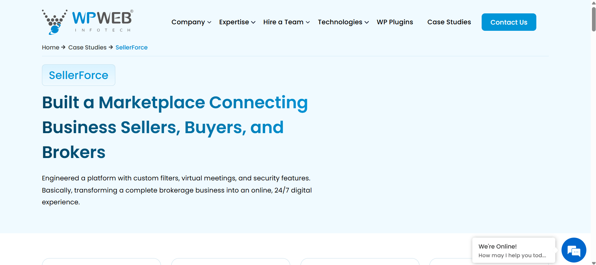 WPWeb Infotech: Marketplace for connecting business sellers, buyers, brokers with custom filters and 24/7 support.