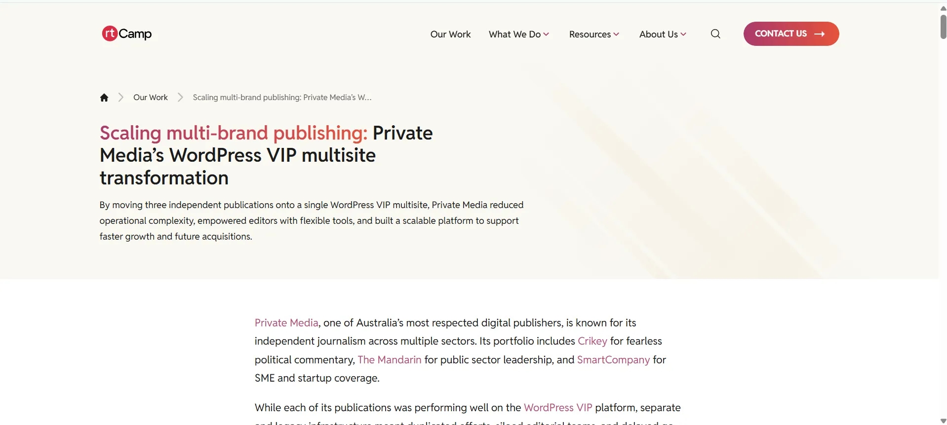 rtCamp WordPress work, Private Media multisite case study