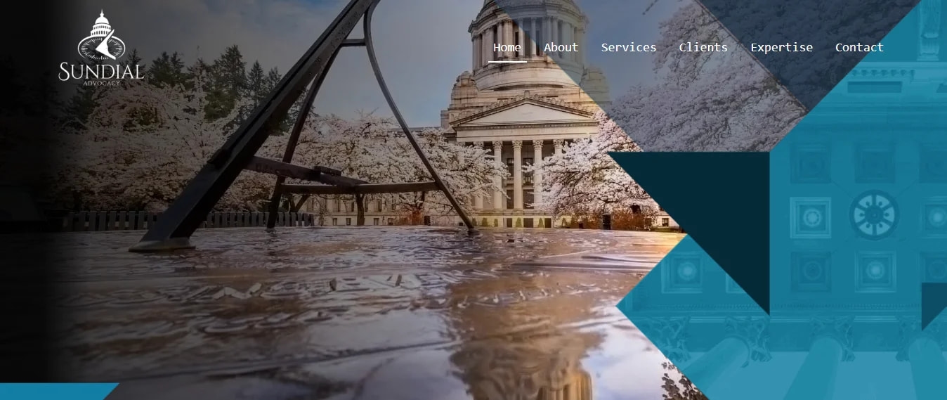 Sundial and Capitol building with cherry blossoms, Sundial Advocacy website header.