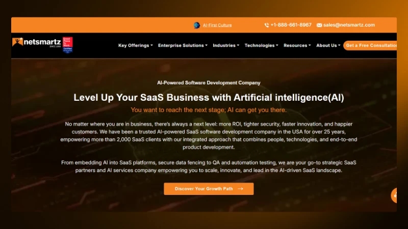 AI-powered SaaS development company, Netsmartz helps businesses innovate with artificial intelligence solutions.