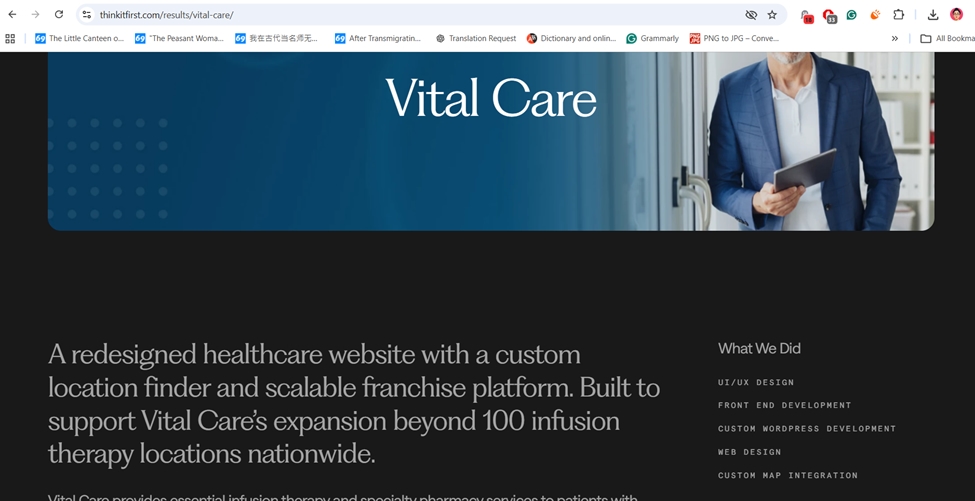 Vital Care site redesign for expansion in healthcare and infusion therapy services nationwide.