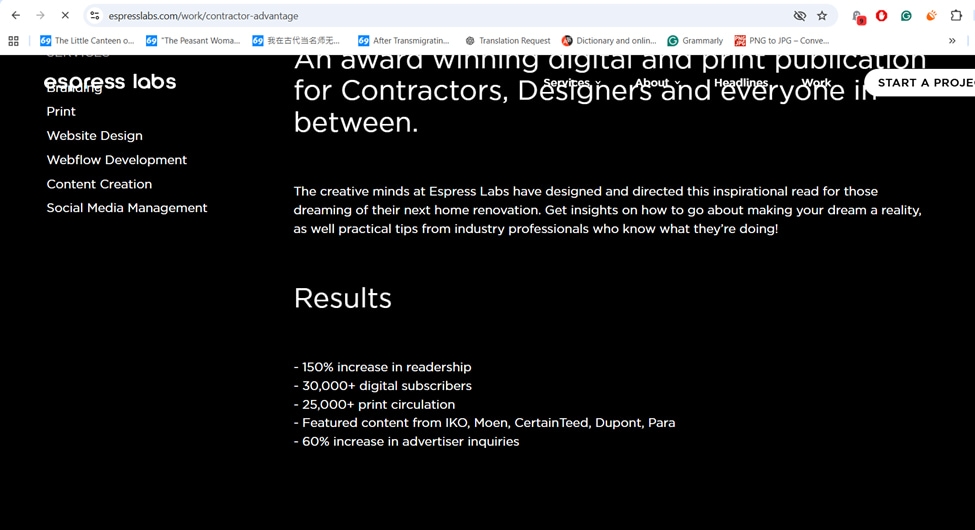 Express Labs website results: 150% readership increase, 30K+ digital subscribers, 25K+ print circulation.