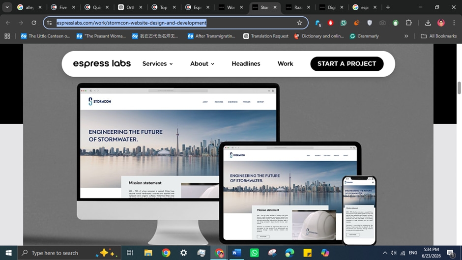 Responsive website design for stormwater solutions by Espress Labs displayed on various devices.