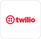 Twilio logo featuring red text and an icon on a white background, representing cloud communications solutions.