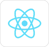 Blue atom-like symbol representing a JavaScript library on a white background.