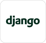 Django logo in dark green text on a white background, representing the high-level Python web framework for rapid development.