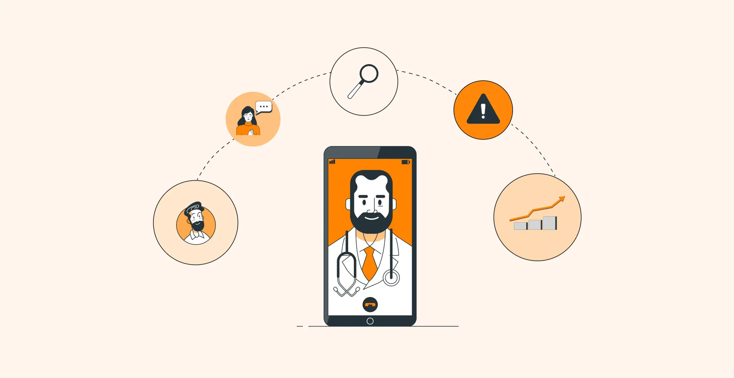 Top 10 WordPress development companies in India – illustration of a mobile app interface connected to service icons for search, chat, alerts, and analytics