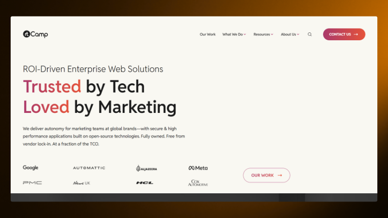Screenshot of rtCamp website homepage – #2 WordPress development company in India, specializing in enterprise WordPress solutions