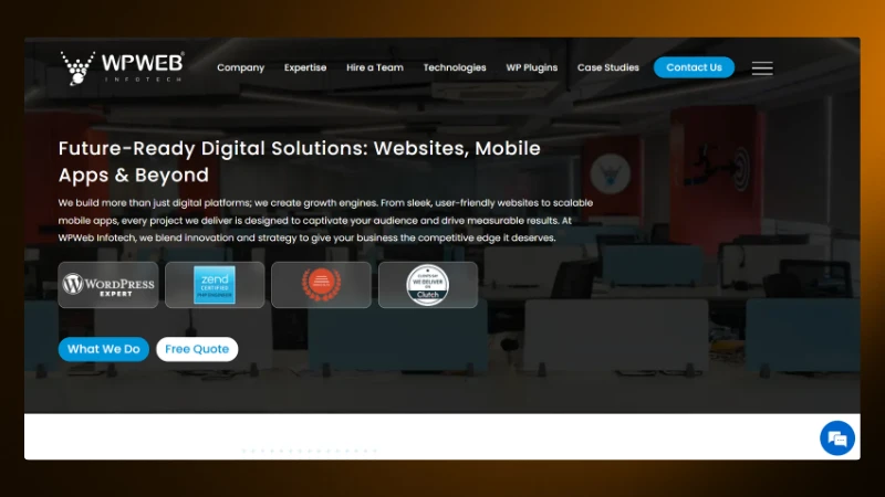 Screenshot of WPWeb Infotech website homepage – #4 WordPress development company in India