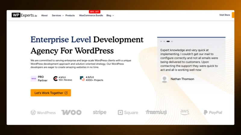 Screenshot of WPExperts website homepage – #8 WordPress development company in India