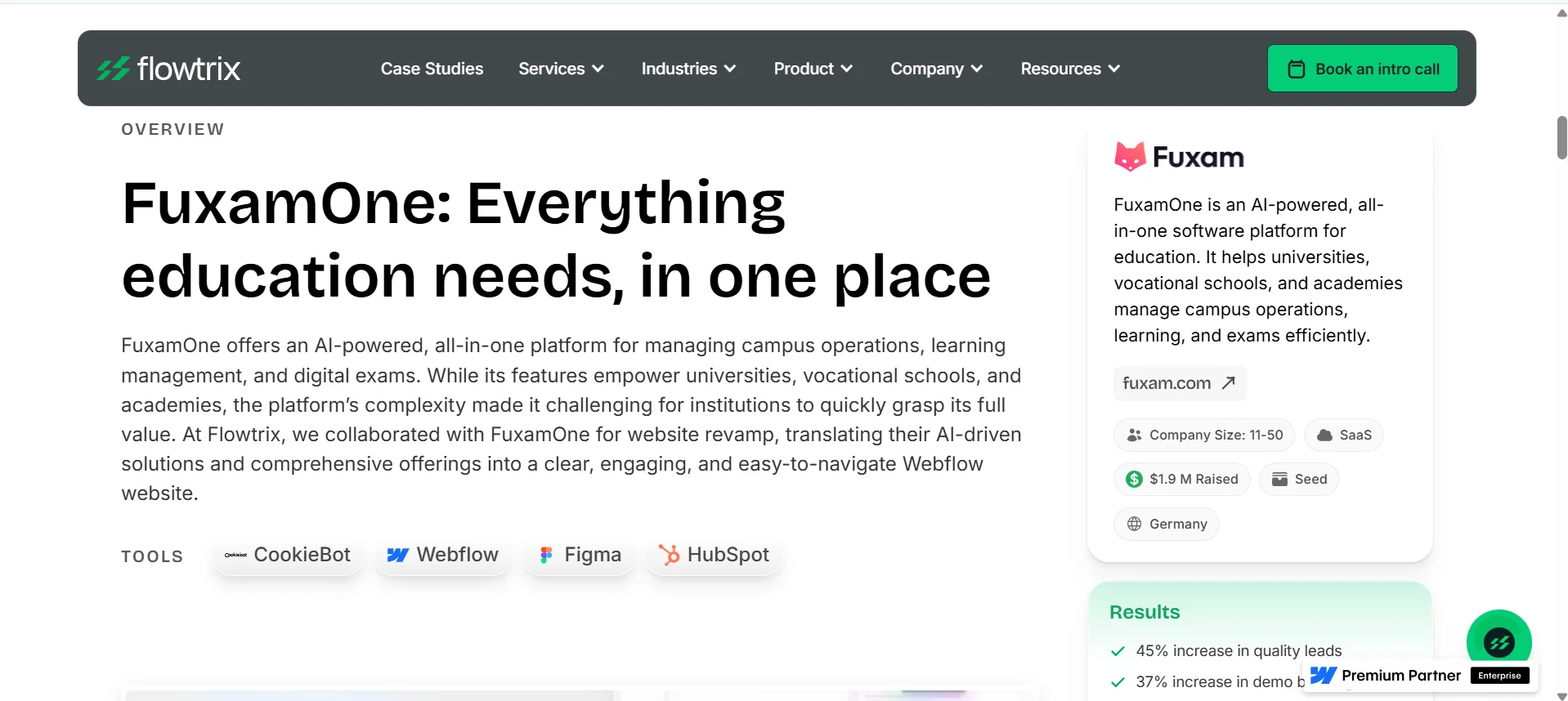 Screenshot of a Webflow website built by Flowtrix