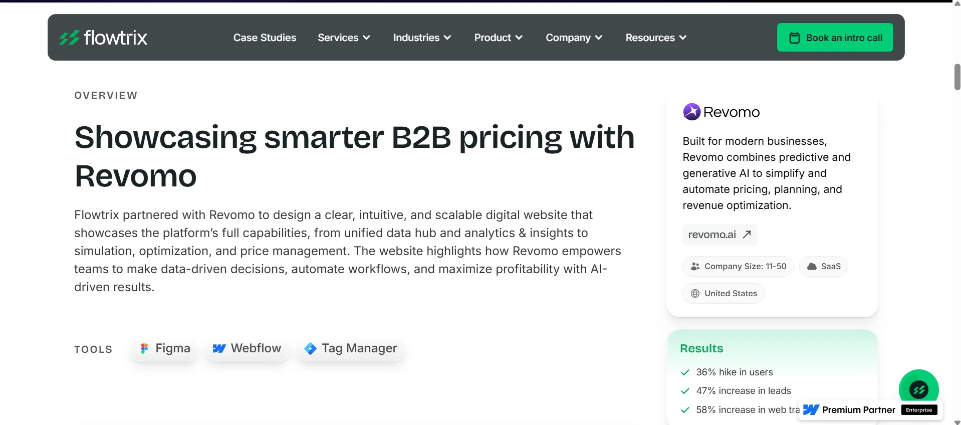 Second screenshot of a Webflow website built by Flowtrix