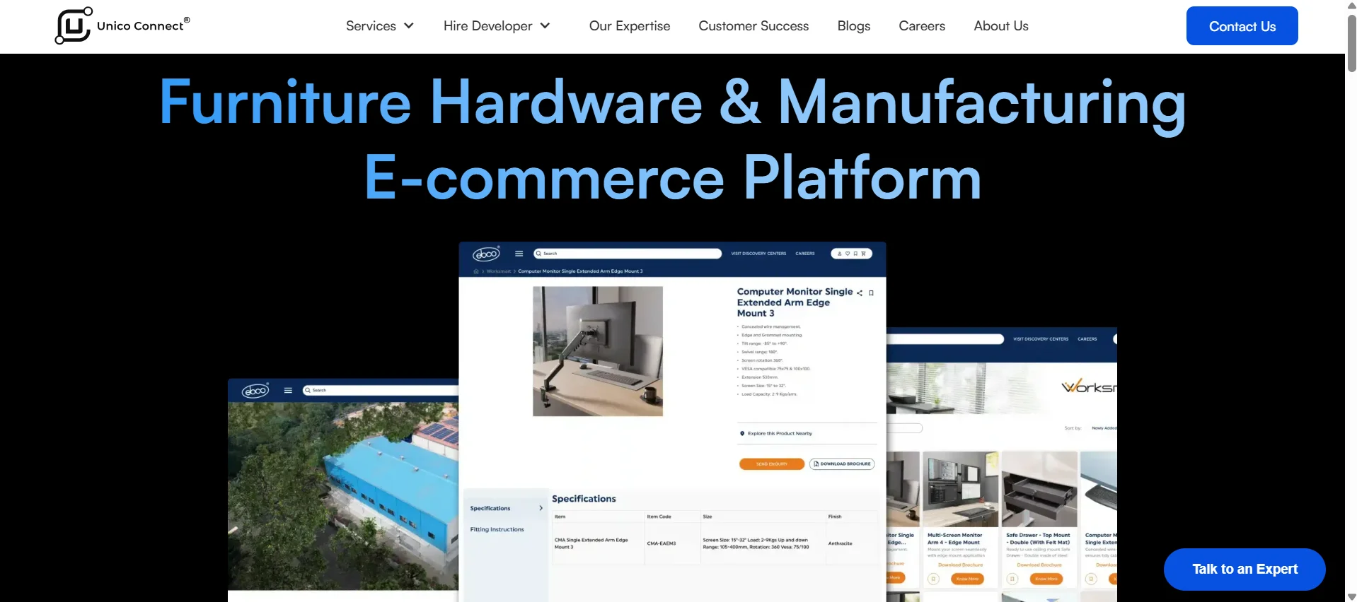 Second screenshot of a Webflow website built by Unico Connect