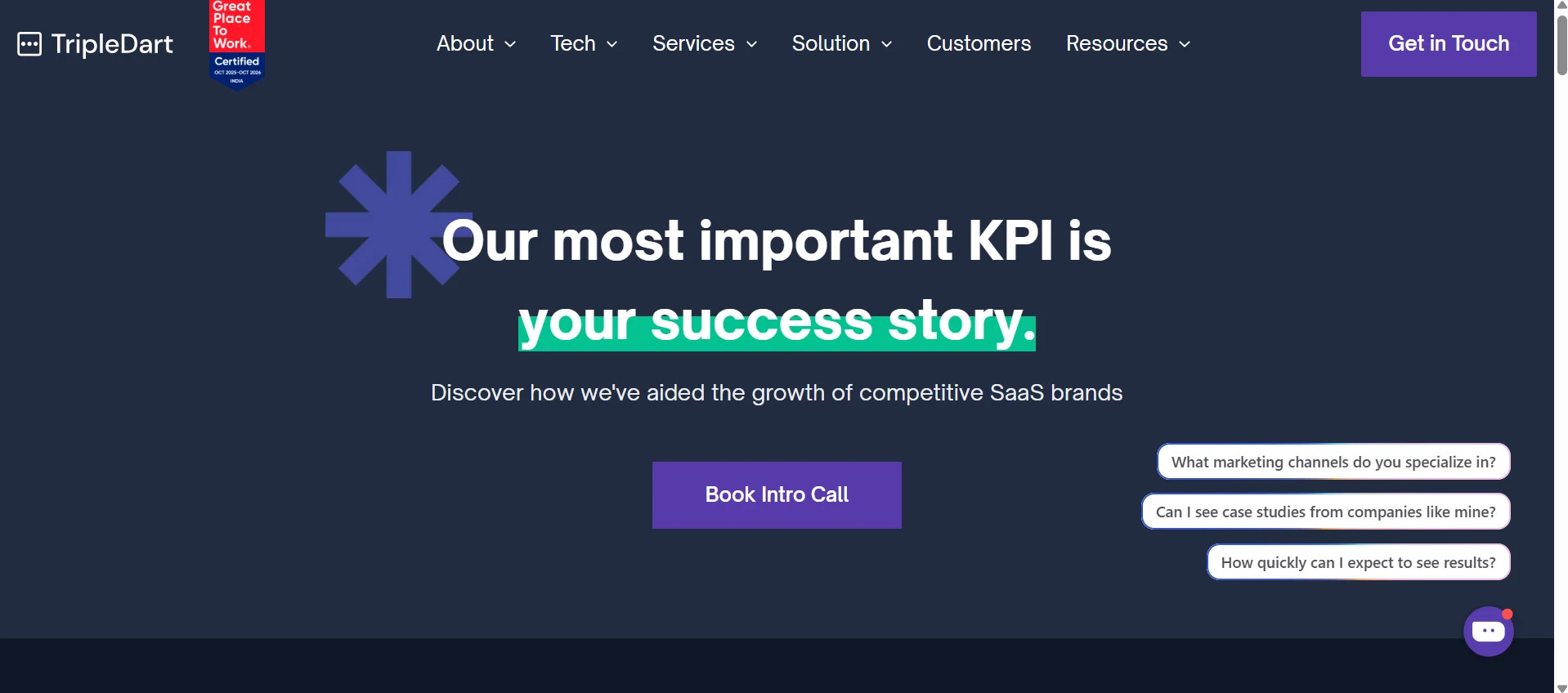 Screenshot of a Webflow website built by TripleDart